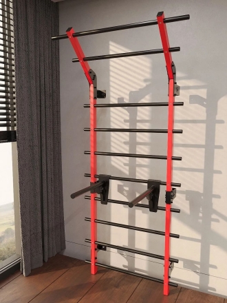 Профессиональная шведская стенка с брусьями и турником Domsen Fitness Ds58 RED , фото 1