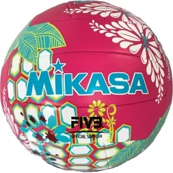 Мяч вол. пляжн. &quot;MIKASA VXS-HS 1&quot;,р.5,синт.кожа(ТПУ),лого ВФВ,18пан.,маш.сш, бут.кам,малин-гол-жел, фото 1