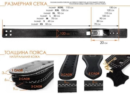 Пояс для пауэрлифтинга 100 мм с карабином двухслойный, фото 19