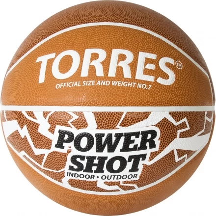 Мяч баск. &quot;TORRES Power Shot&quot; арт.B32087, р.7, 8 пан., ПУ, нейлон.корд,бут.кам, оранжево-белый, фото 1