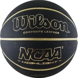 Мяч баск. WILSON NCAA Highlight Gold, арт.WTB067519XB07, р.7, композит, бут.камера, черно-золотистый