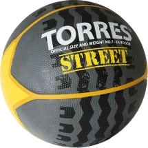 Мяч баск. &quot;TORRES Street&quot; арт.B02417, р.7, 7 панел.резина, нейлон.корд, бут. кам., серо-желто-бел