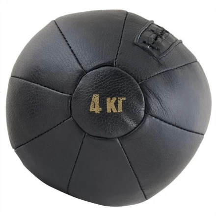 Медбол FS№4000, 4 кг, нат. кожа, наполнитель резиновая крошка, диам. 22 см, машинная сшивка, черный, фото 1