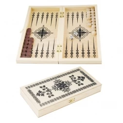 Нарды дорожные, доска 14,5х29*3,8 см, 30 дерев. шашек, 1 пара игр.костей (зар)