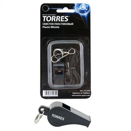 Свисток пласт. с шариком &quot;TORRES&quot;, арт.SS1009, шнурок с карабином в комплекте, черный, фото 1
