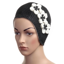 Шапочка для плавания женская &quot;FASHY Babble Cap with Flowers&quot;, резина, черно-белый