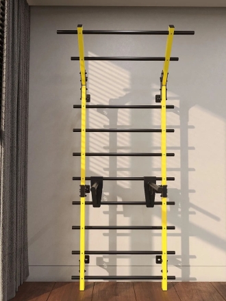 Профессиональная шведская стенка с брусьями и турником Domsen Fitness Ds58 YELLOW, фото 2