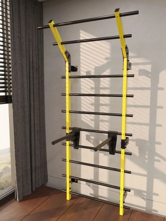 Профессиональная шведская стенка с брусьями и турником Domsen Fitness Ds58 YELLOW, фото 1