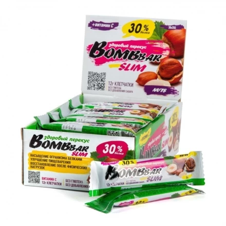 Протеиновый батончик Bombbar Slim 35гр., Арахис-фундук, шт., фото 1