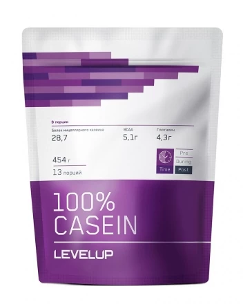 Белок мицеллярного казеина Level Up 100% CASEIN Дойпак 454гр, фото 1