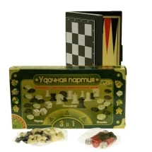 Набор игр 3 в 1 Удачная партия, шашки-шахматы-нарды, средний 20см