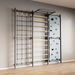 Шведская стенка Rock-s со скалодромом и пространственной сетью черная, фото 1 Шведская стенка Rock-s со скалодромом и пространственной сетью черная, фото 1