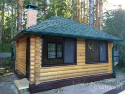 Беседка из бревна оцилиндрованного №19 закрытого типа 4х5м Под ключ, фото 1