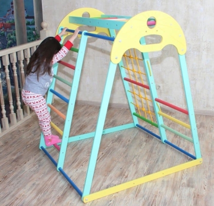 Домашний игровой комплекс Солнышко База, горка ЛДСП, канат, кольца, мат, фото 3