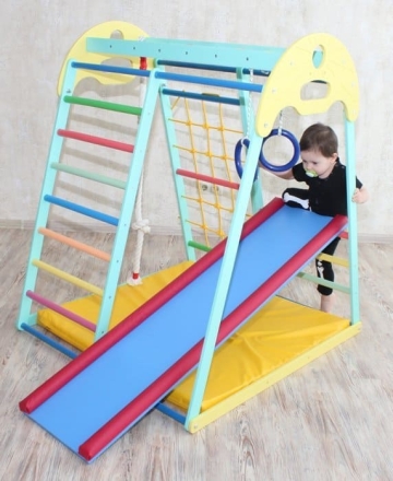 Домашний игровой комплекс Солнышко База, горка ЛДСП, канат, кольца, мат, фото 2