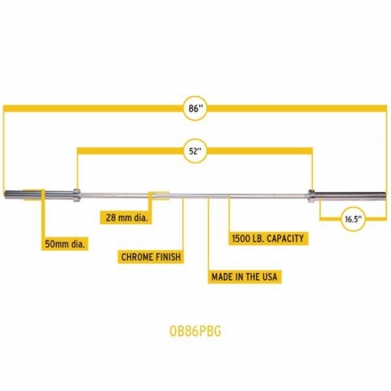 Гриф олимпийский прямой 86&quot;, до 679 кг, хромированный (класс-GOLD), фото 2