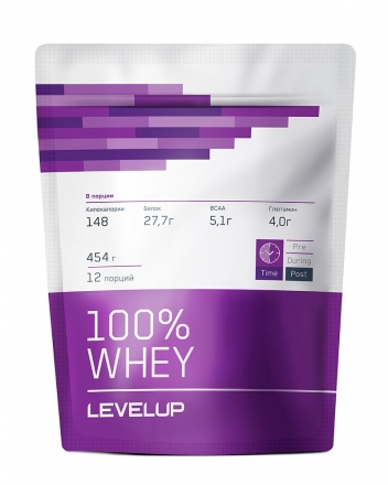 Концентрат сывороточного белка Level Up 100% WHEY Дойпак 454гр, фото 1