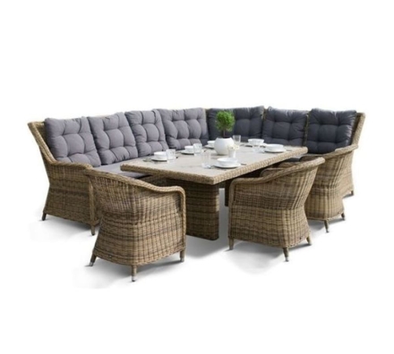 Зона 2 Бергамо обеденная группа угловая из искусственного ротанга, цвет соломенный, фото 1