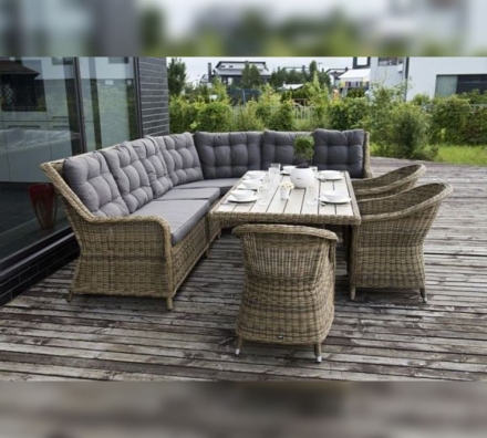 Зона 2 Бергамо обеденная группа угловая из искусственного ротанга, цвет соломенный, фото 9