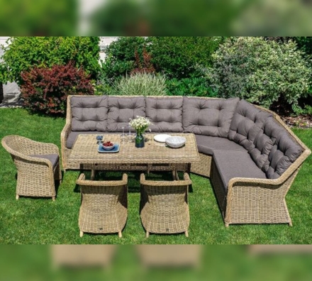 Зона 2 Бергамо обеденная группа угловая из искусственного ротанга, цвет соломенный, фото 7