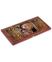 Нарды средние, с деревянными шашками, дубовые, цветной рисунок Нарды средние, с деревянными шашками, дубовые, цветной рисунок