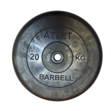 Диск Barbell Atlet обрезиненный черный d-31mm 20кг, фото 1