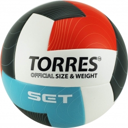 Мяч вол. &quot;TORRES Set&quot; арт.V32045, р.5, синт.кожа (ТПУ), клееный, бут.кам, бело-оранж-серо-голубой, фото 1