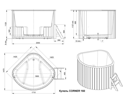Купель CORNER 160 BIG (термоберёза), фото 8
