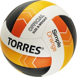 Мяч вол. &quot;TORRES Simple Orange&quot; арт.V32125, р.5, синт.кожа (ТПУ), маш. сшивка, бут.кам,бел-гол-оранж, фото 1