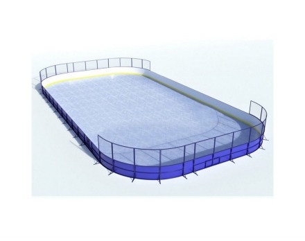 Хоккейная коробка из стеклопластика толщиной 5 мм, с высокими сетчатыми бортами, ограждение за воротами, размер 20x40 м, фото 1