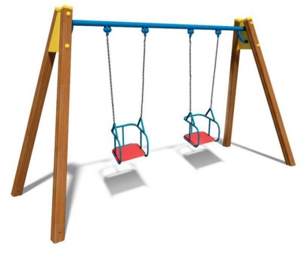 Детские качели большие двойные на деревянных стойках ТЕ404М , фото 1