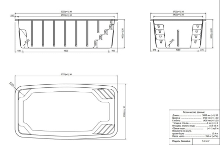 Бассейн 5х2,7х1,4м. Капри FAROL (чаша и оборудование), фото 4