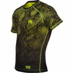 Компрессионная футболка Venum &quot;Fusion&quot; Compression T-shirt - Black Yellow Short Sleeves, фото 2