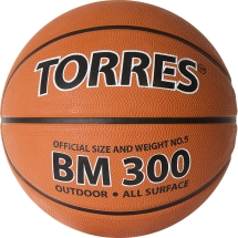 Мяч баск. &quot;TORRES BM300&quot; арт.B02015, р.5, резина, нейлон. корд, бут. камера, темнооранж-черн