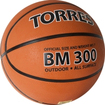 Мяч баск. &quot;TORRES BM300&quot; арт.B02016, р.6, резина, нейлон. корд, бут. камера, темнооранж-черн