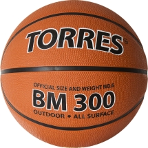 Мяч баск. &quot;TORRES BM300&quot; арт.B02016, р.6, резина, нейлон. корд, бут. камера, темнооранж-черн