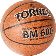 Мяч баск. &quot;TORRES BM600&quot; арт.B32025, р.5, ПУ, нейлон. корд, бут. камера, темнокоричневый-черн