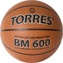 Мяч баск. &quot;TORRES BM600&quot; арт.B32026, р.6, ПУ, нейлон. корд, бут. камера, темнокоричневый-черн