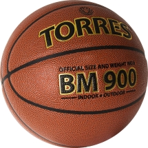 Мяч баск. &quot;TORRES BM900&quot; арт.B32036, р.6, ПУ-композит, нейлон. корд, бутил. камера, темнооранж-черн