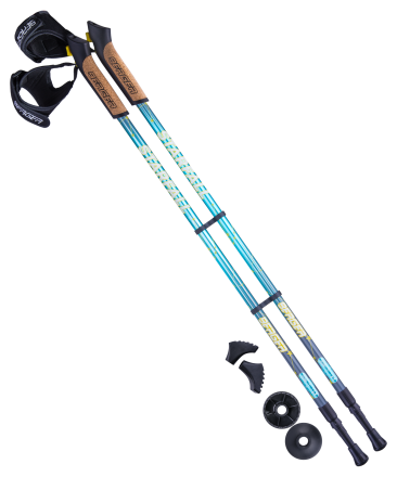 Палки для скандинавской ходьбы Starfall, 77-135 см, 2-секционные, синий/серый/жёлтый, фото 1