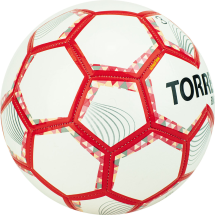 Мяч футб. &quot;TORRES BM 300&quot; арт.F320743, р.3, 28 пан.,гл.TPU,2 подк. слой, маш. сш., бело-серебр-крас.