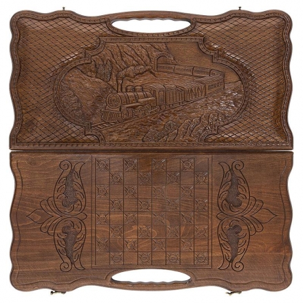 Нарды резные "Паровоз" с ручкой 60, Haleyan, фото 3