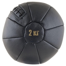 Медбол FS№2000, 2 кг,нат. кожа,наполнитель резиновая крошка,диам. 17,5 см, машинная сшивка, черный