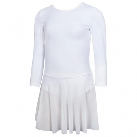 Купальник гимнастический рукав 3/4, юбка сетка, хлопок белый 181х/б (30-34), фото 1