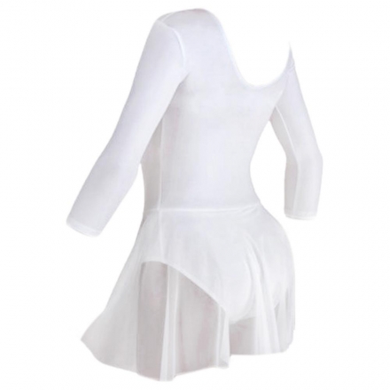 Купальник гимнастический рукав 3/4, юбка сетка, хлопок белый 181х/б (30-34), фото 2