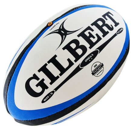 Мяч для регби &quot;GILBERT Omega&quot;, арт.41027005, р. 5, резина, ручная сшивка, бело-сине-черный, фото 1