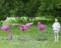 Топиари композиция фламинго, семья Малина, 3 шт - газон Eco, фото 2