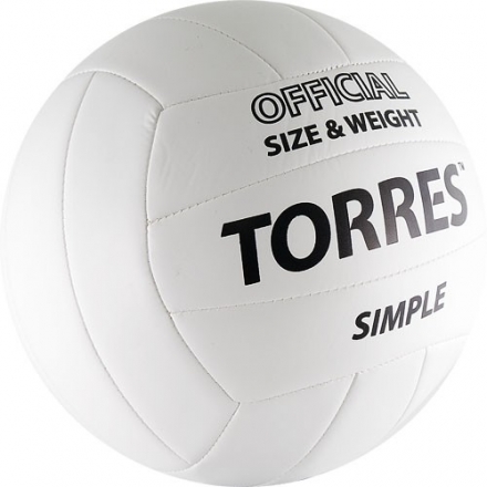 СЦ*Мяч вол. &quot;TORRES Simple&quot; арт.V30105, р.5, синт.кожа (ТПУ), маш. сшивка, бут. камера, бело-черный, фото 2