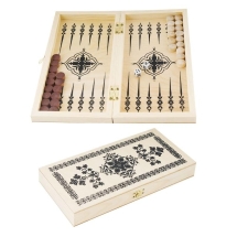 Нарды дорожные, доска 14,5х29*3,8 см, 30 дерев. шашек, 1 пара игр.костей (зар)