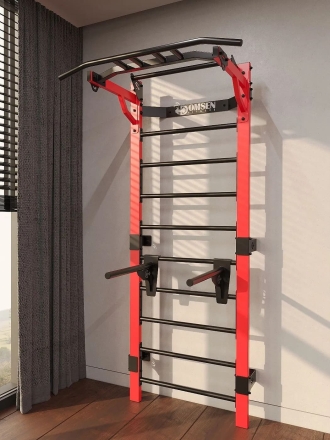Профессиональная шведская стенка с брусьями и турником Domsen Fitness Ds46 RED, фото 1